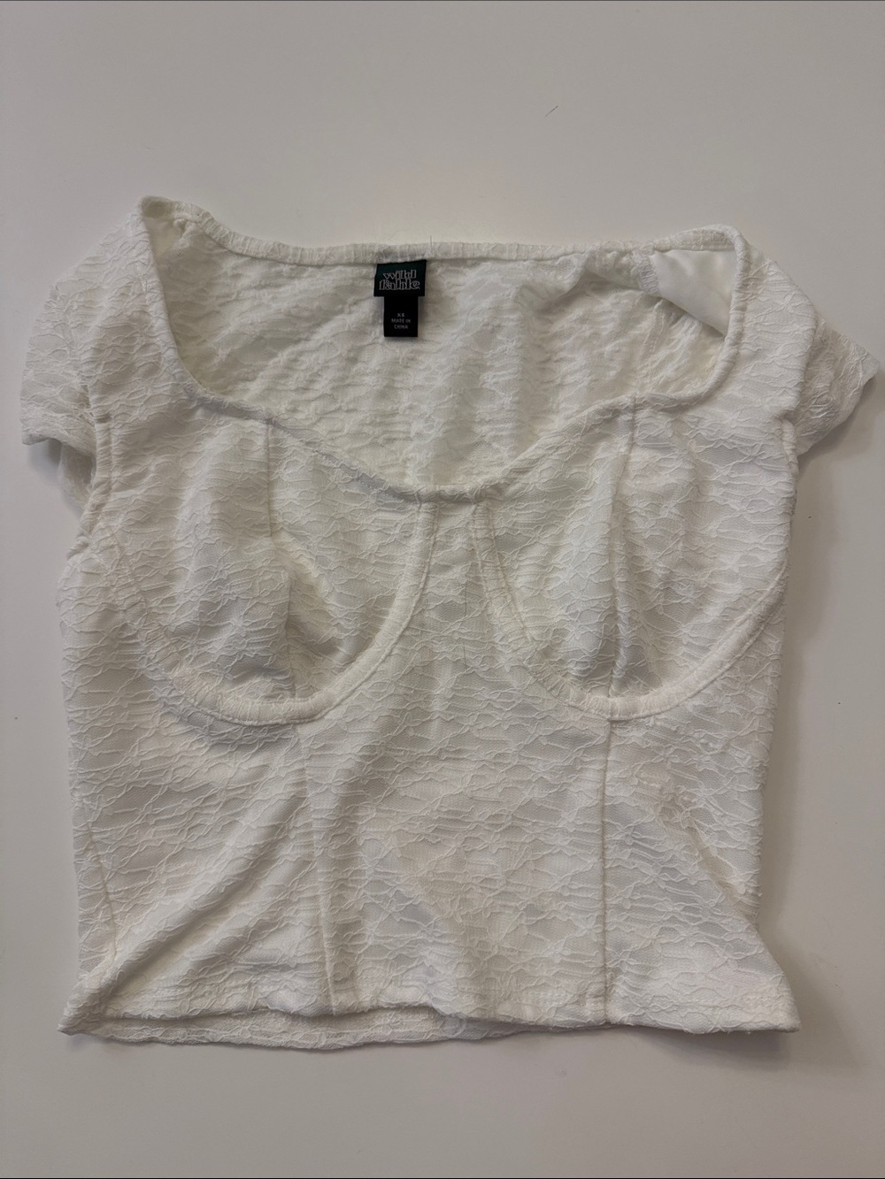 Wild Fable White Lace Structured Scoop-Neck Crop Top